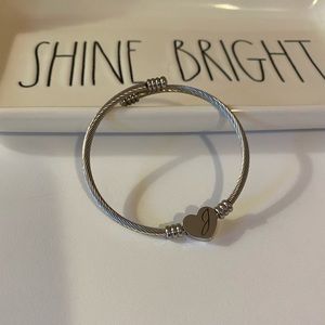 Heart Cable Initial Bracelet by Pink Box